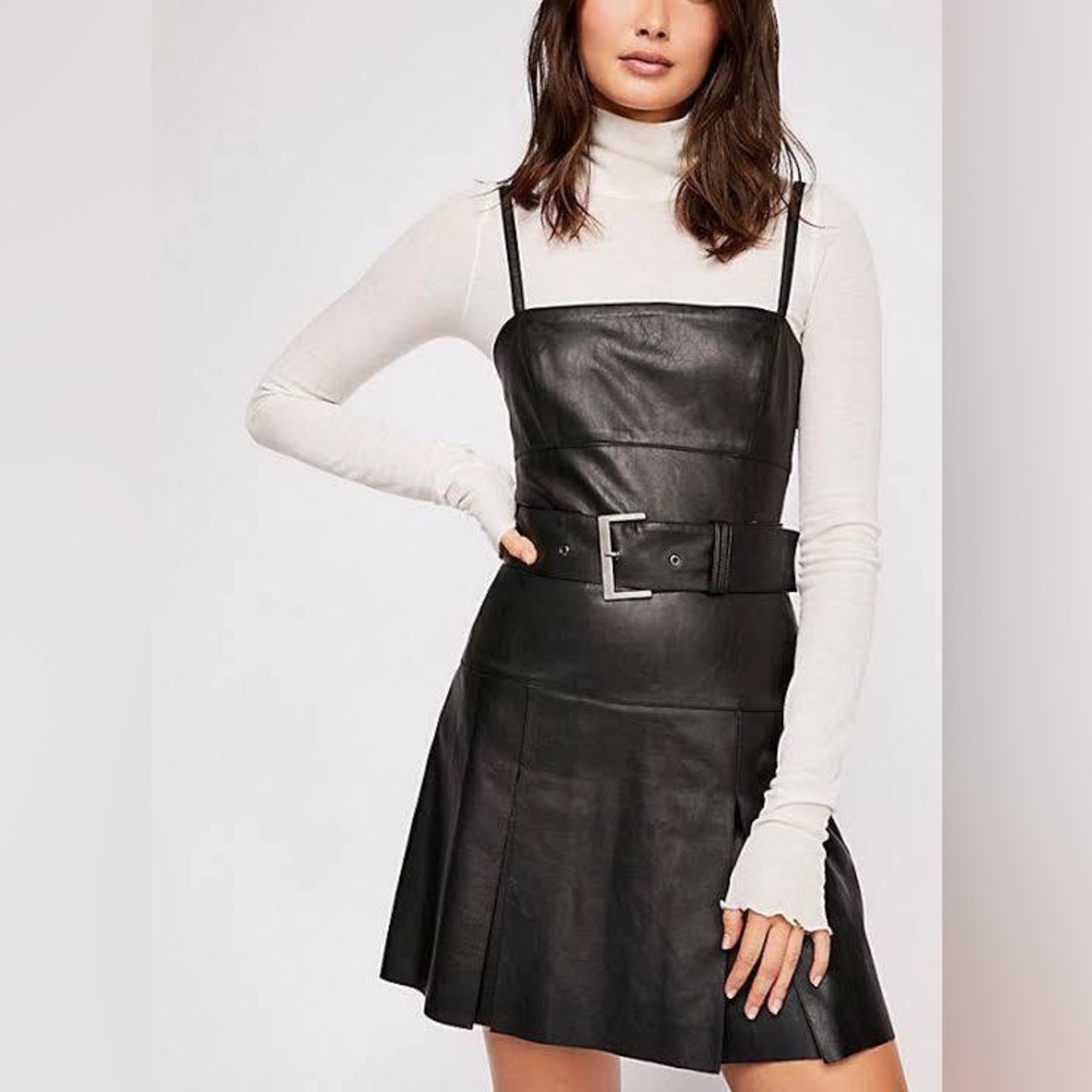 Free People vegan leather belted dress